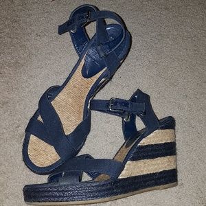 Navy striped wedges